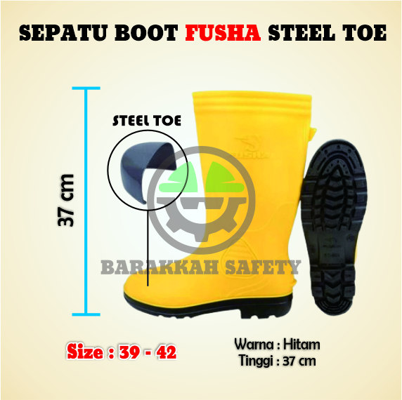 Sepatu Boot Karet FUSHA Steel Toe (Kuning)